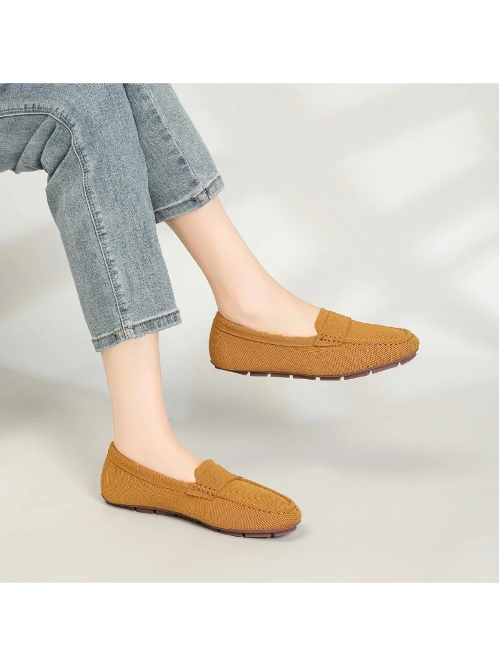 🆕Women's Brown Lightweight Knitted Loafers Casual Flat Shoes Comfortable